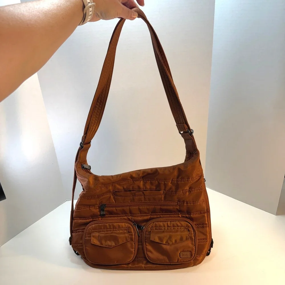 Lug Zipliner Convertible Tote Backpack Women Medium Copper Brown Quilted Bag
